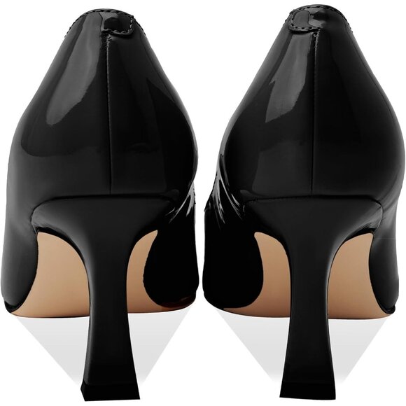 Women's Black Patent Closed Toe High Heels Dress Pointed Toe Wedding Pump Shoes - Picture 5 of 6